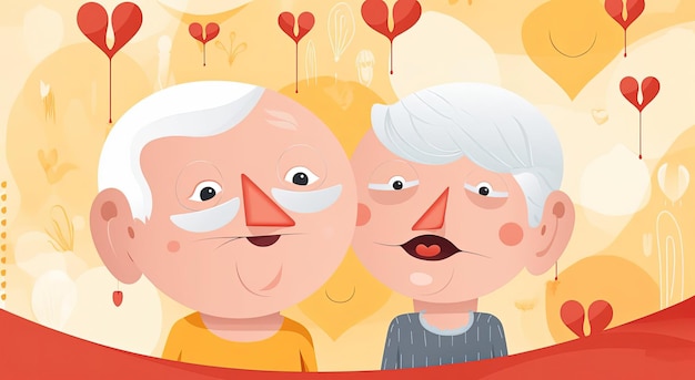um casal de idosos comemorando o feliz dia das avós no estilo de desenhos fofos de desenho animado