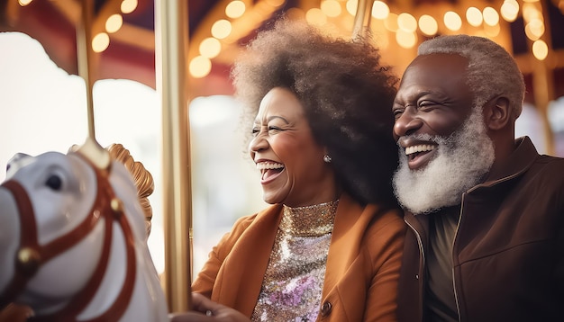 Um casal de idosos em um carnaval de conceitos alegres