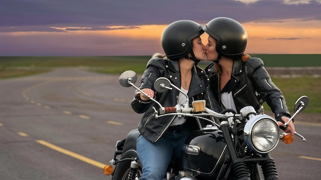 Um casal de lésbicas em uma viagem de motocicleta