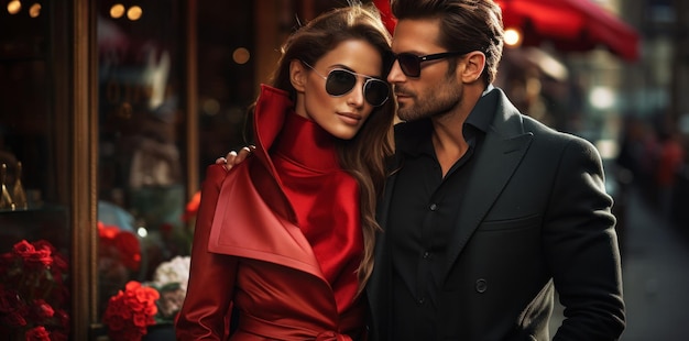 Um casal de óculos escuros e uma mulher de preto no estilo luxuoso Illustration AI GenerativexA