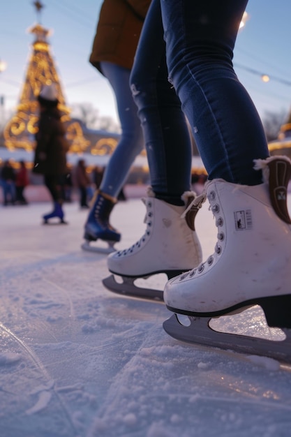 Foto um casal de pé juntos no topo de um terreno coberto de neve perfeito para desenhos com temas de inverno e cenas românticas de inverno