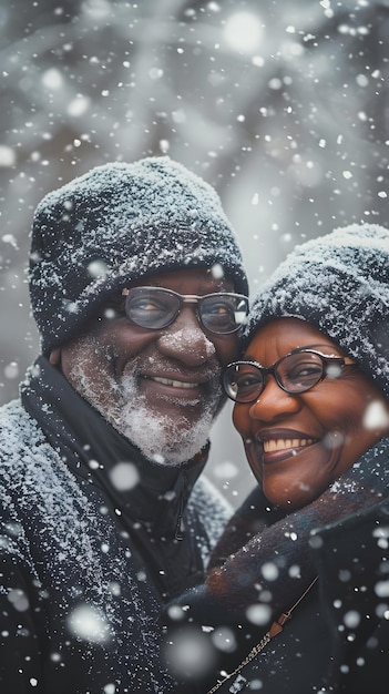 Um casal de roupas de inverno está posando para uma foto