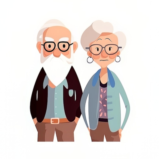 Um casal de velhos com óculos e barba branca está um ao lado do outro.