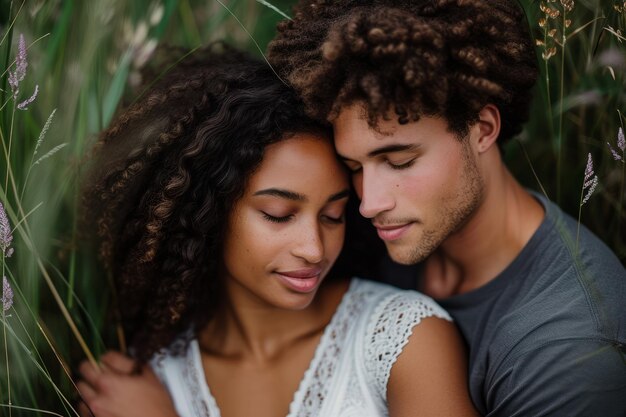 Foto um casal diverso abraçando o amor