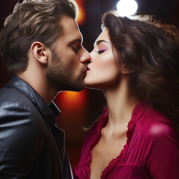 Foto um casal elegante a beijar-se, um retrato de beleza amorosa.