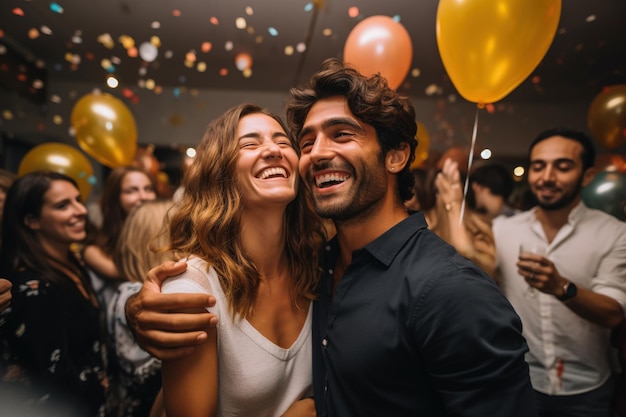 Um casal em uma festa anunciando seu casamento