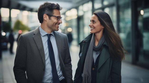 Foto um casal está olhando um para o outro e estão sorrindo.