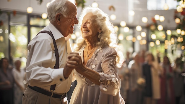 Foto um casal feliz a dançar apaixonado.