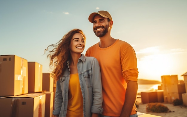 Um casal feliz a desfrutar da sua nova casa.