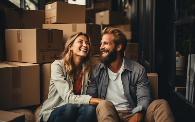 Um casal feliz a desfrutar da sua nova casa.