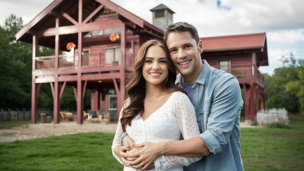 Um casal feliz com a sua futura construção.