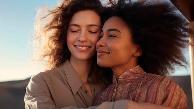 Um casal feliz de lésbicas .