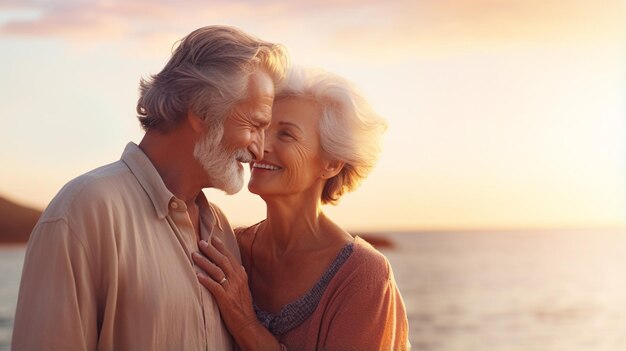 Foto um casal feliz na praia do mar.