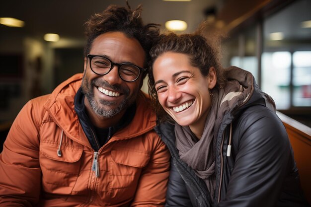 Um casal feliz, sorridente e maduro, apaixonado.