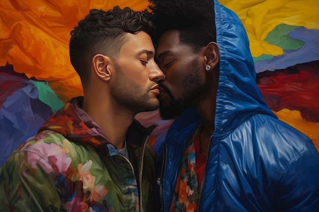 Foto um casal gay negro abraça com orgulho