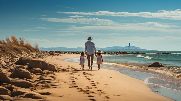 Um casal na praia ao nascer do sol.