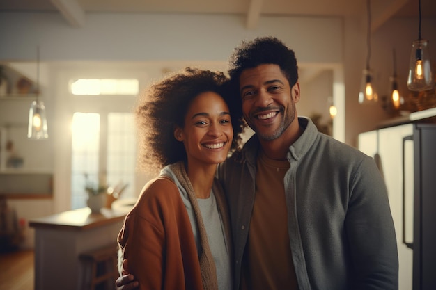 Um casal negro alegre em casa