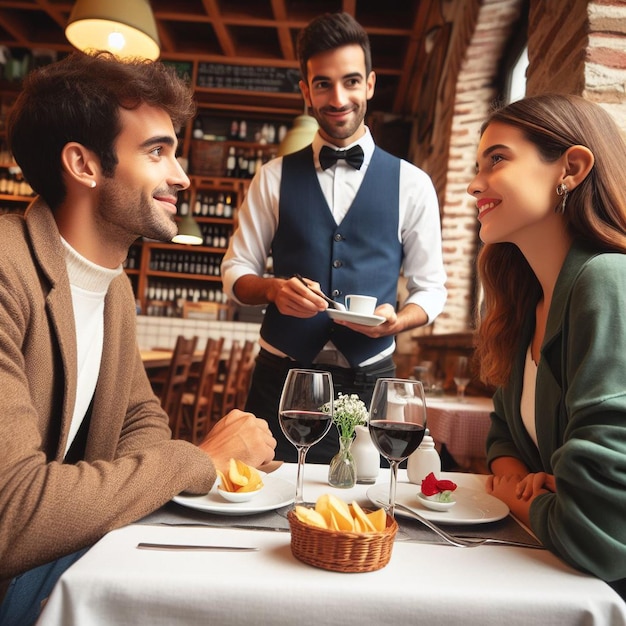 Um casal num restaurante.