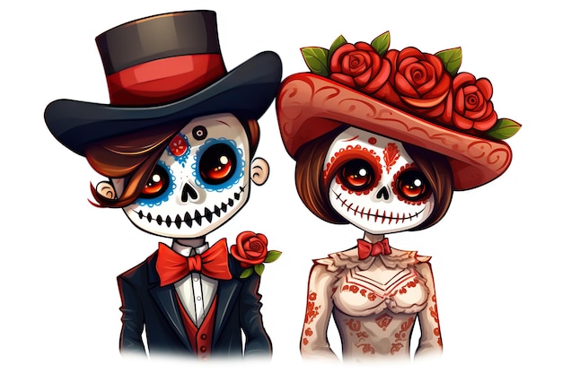 um casal personagem dia de muertos isolado fundo branco