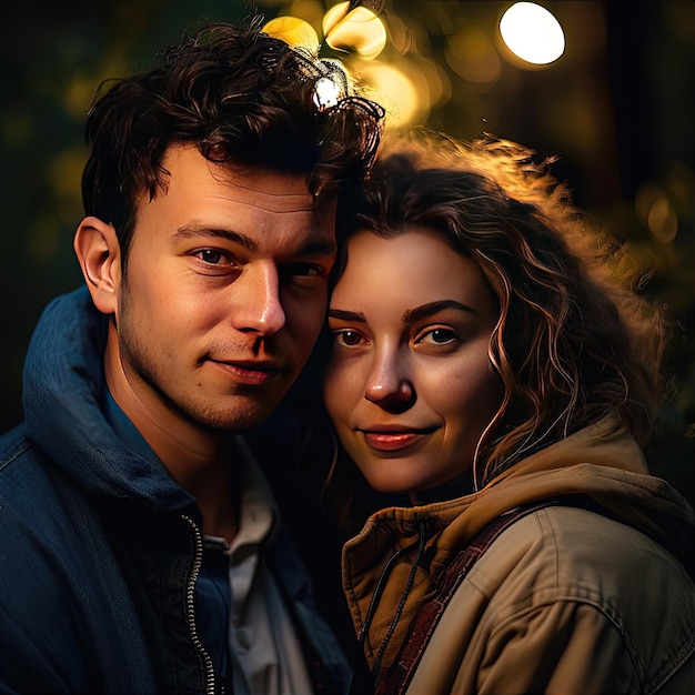 Um casal posando para uma foto com a palavra amor na frente.