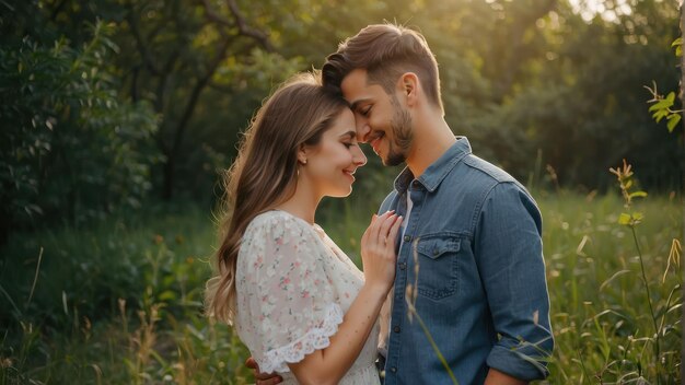 Foto um casal romântico sentado à beira de um riacho