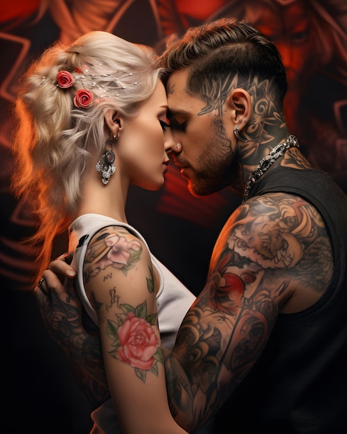 Um casal sexy e tatuado.