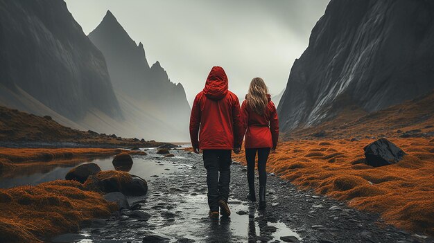 Foto um casal viajante desfruta de vistas incríveis