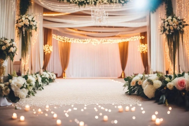 um casamento com um candelabro e flores na cama