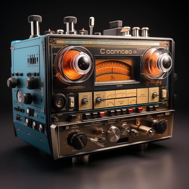 Um cassete de rádio futurista com boombox integrado