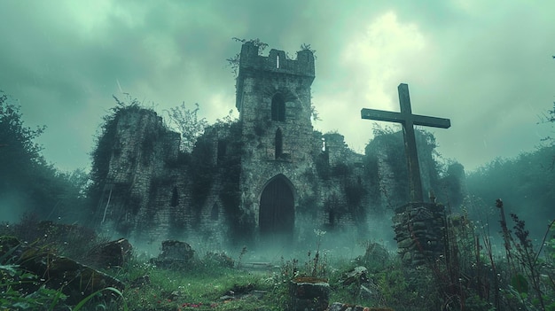 Foto um castelo abandonado com torres em ruínas papel de parede