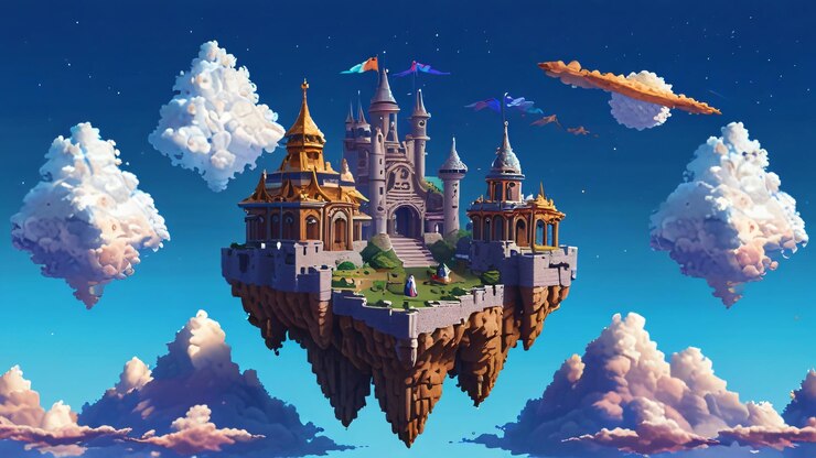 Foto um castelo com um castelo no topo e um castelo na parte de baixo
