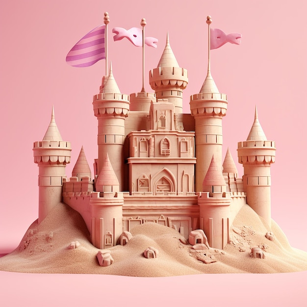 Um castelo de areia com uma bandeira