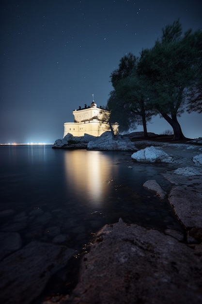 Um castelo na margem do lago baikal