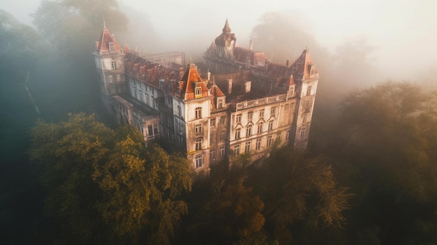 Foto um castelo na névoa