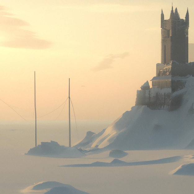 Um castelo na terra da neve, fundo de arte digital