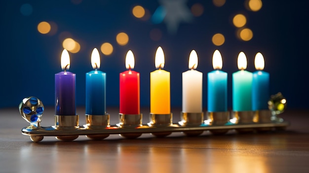 Um castiçal com muitas velas acesas com a palavra natal