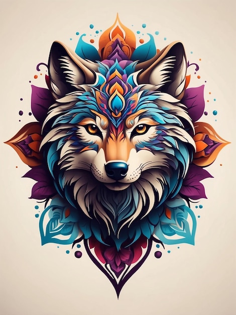 Um cativante logotipo de tatuagem tribal combina a elegância de um lobo solitário com uma intrincada arte de mandala