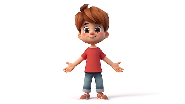 Um cativante personagem de desenho animado renderizado em 3D de um menino encantador e adorável renderizado com detalhes intrincados e cores vibrantes com seu sorriso inocente e ampla curiosidade este cuey