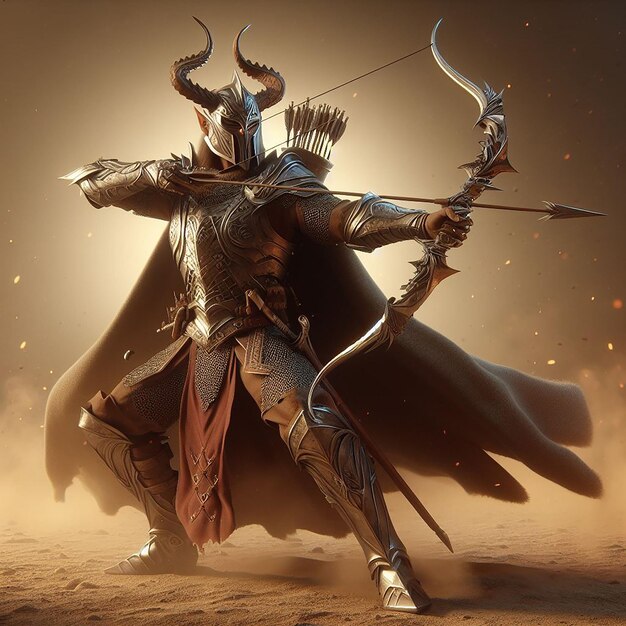 Um cavaleiro com uma espada e um escudo está na sujeira.