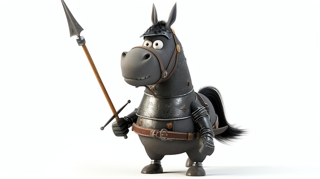 Um cavaleiro corajoso e forte em sua armadura está pronto para lutar pela justiça ele está montado em um cavalo poderoso e está armado com uma espada e um escudo