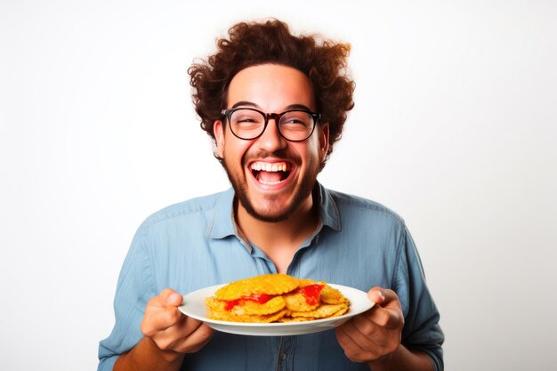 Foto um cavalheiro sorridente desfrutando de delícias