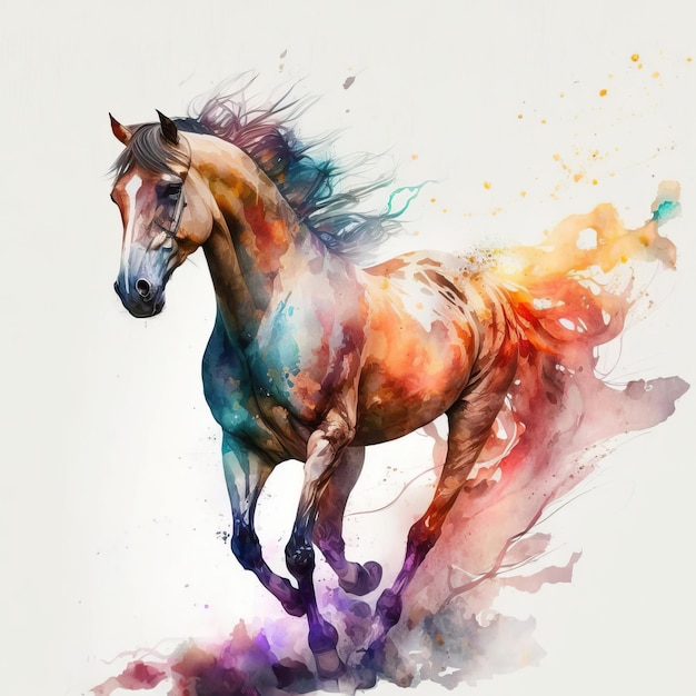 Um cavalo com crina e cauda é pintado em cores diferentes.