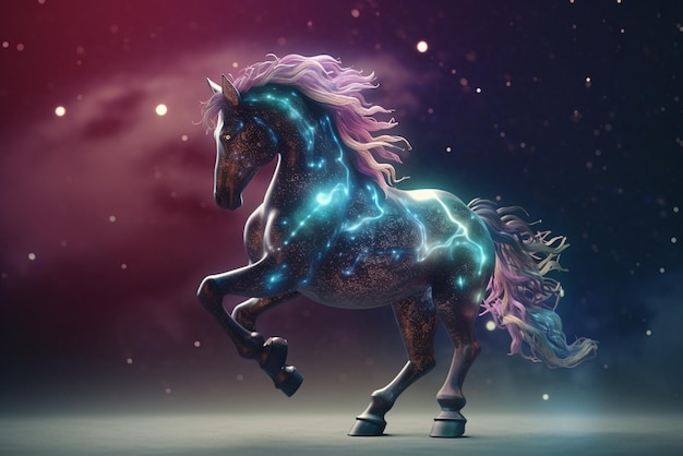 Cavalo pulando na neve com estrelas e flores · Creative Fabrica