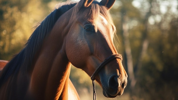 Um cavalo com um freio nele