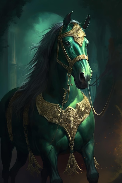 Um cavalo com uma coroa de ouro e a palavra a palavra nele