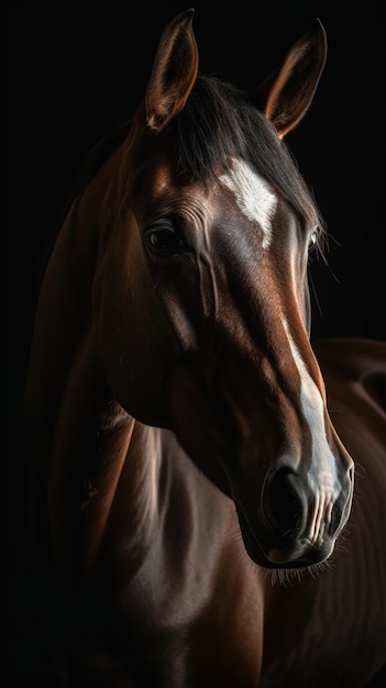 Um cavalo com uma mancha branca no rosto