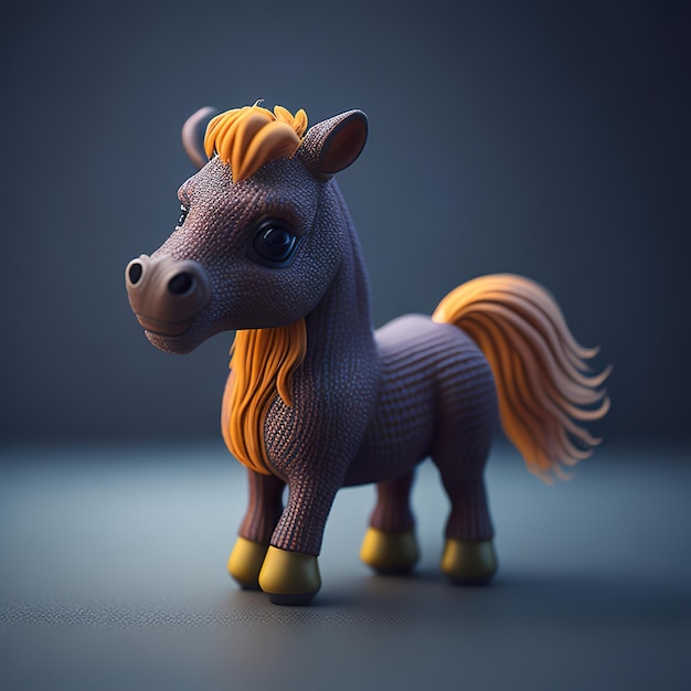 Um cavalo de brinquedo com uma crina que diz "a palavra" nele.