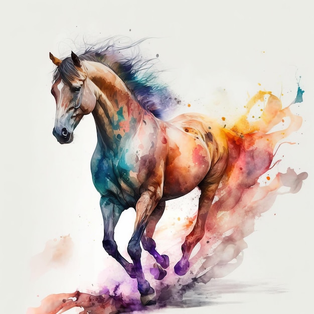 Um cavalo é pintado com um arco-íris de cores.