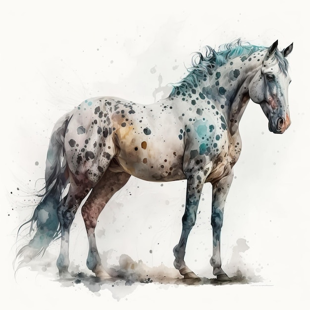 Um cavalo é pintado com uma crina azul e a palavra cavalo nela.