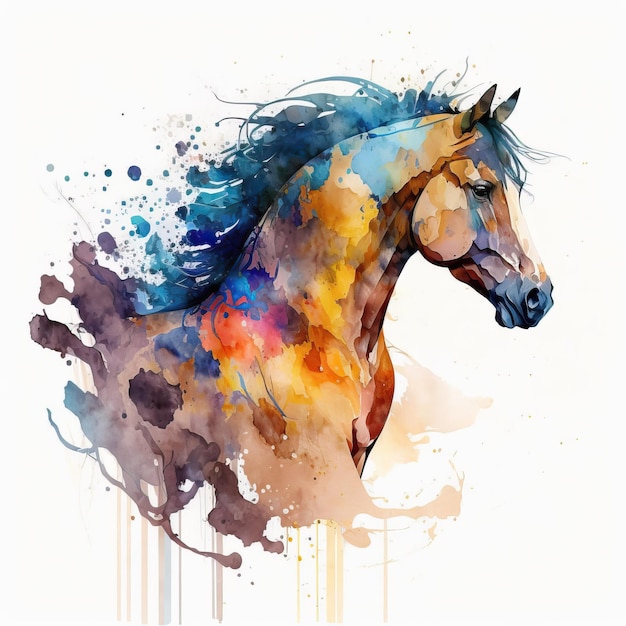 Um cavalo é pintado com uma crina azul e a palavra cavalo nela.